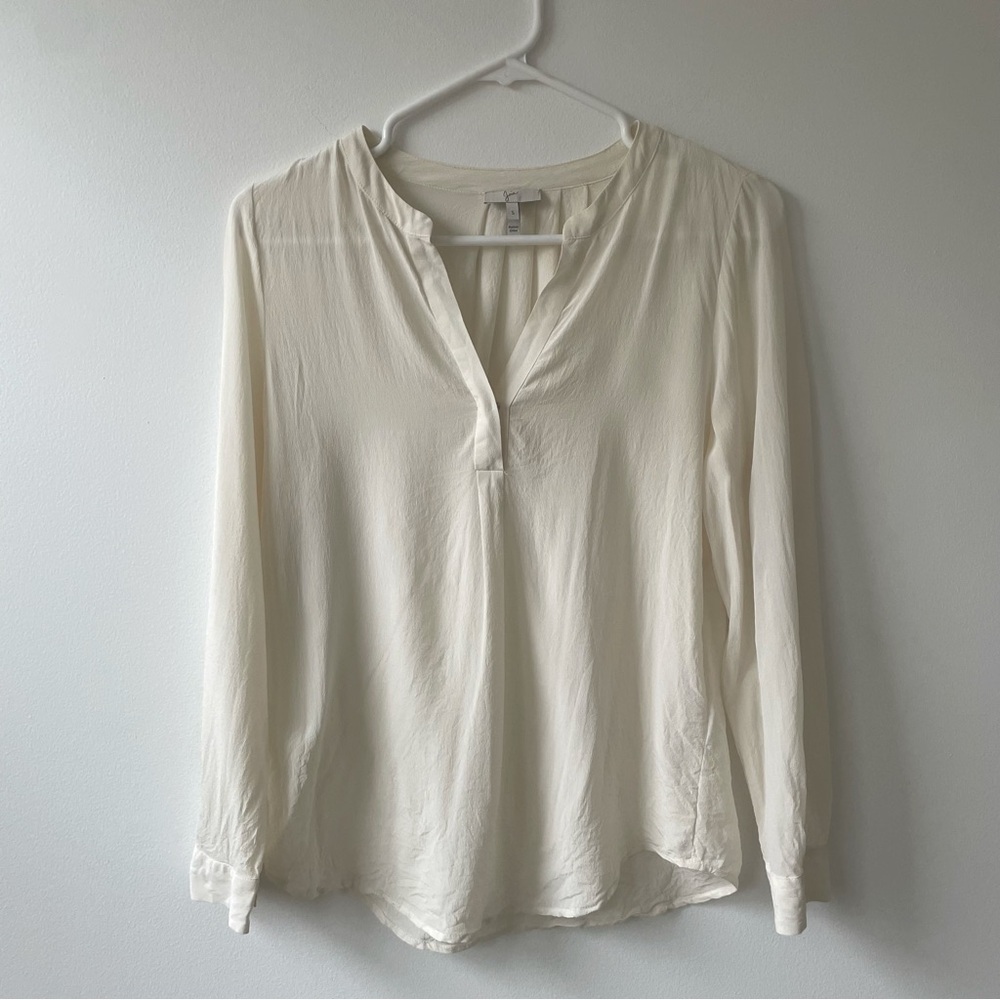 100% Silk Joie blouse - Porcelain Ivory Split V Neckline